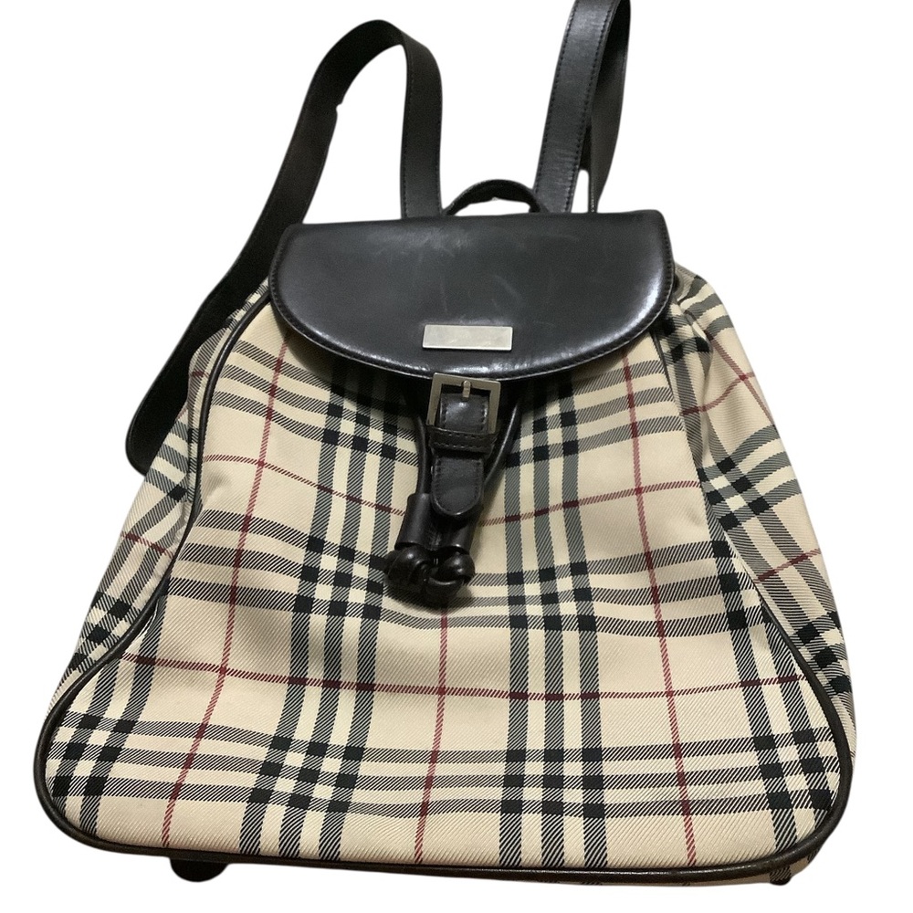 Burberry Classic Plaid Leather-Trim Backpack - Black & Beige